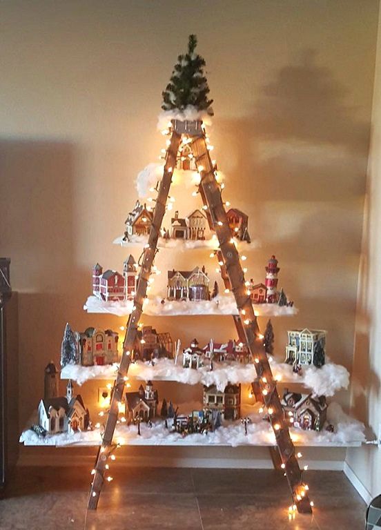 Christmas Tree Ladder Village Display Ideas