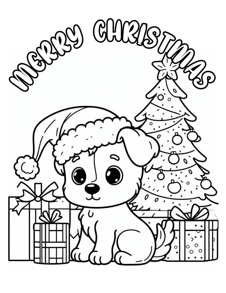 Christmas Dog Coloring Pages for Kids