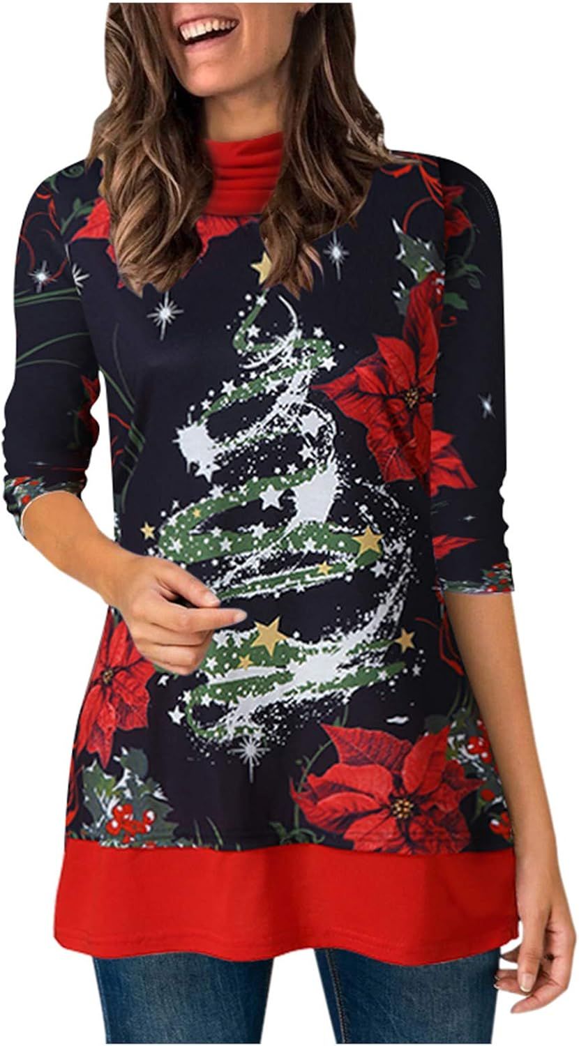 Christmas print turtleneck outfits