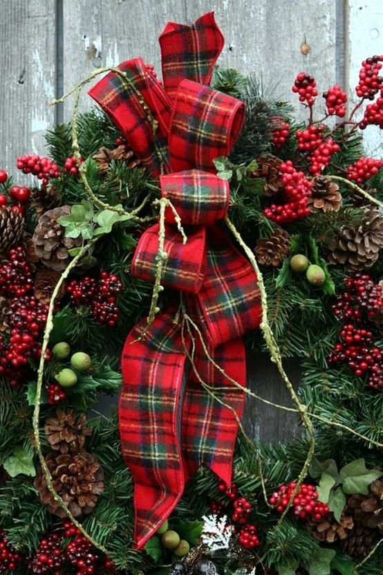 Plaid Red Ribbon Christmas Decor