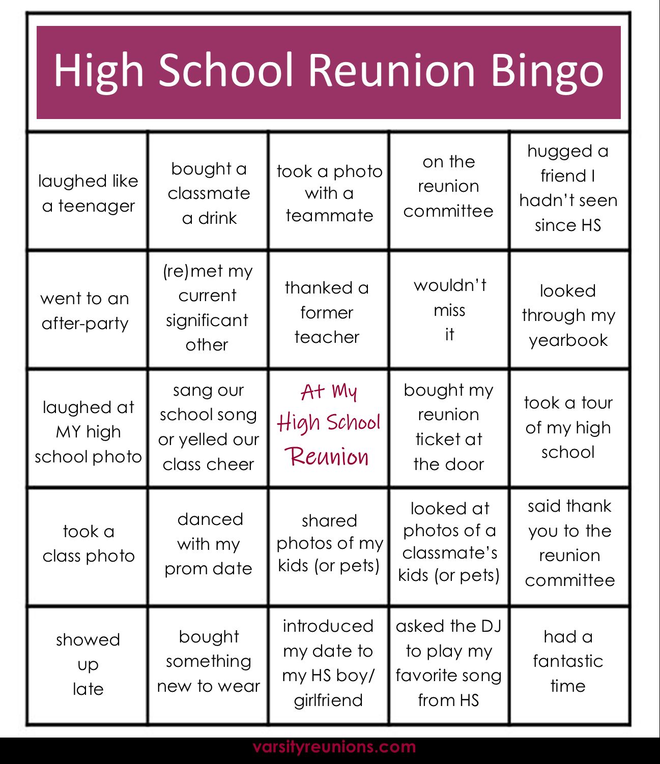 best high school reunion activities