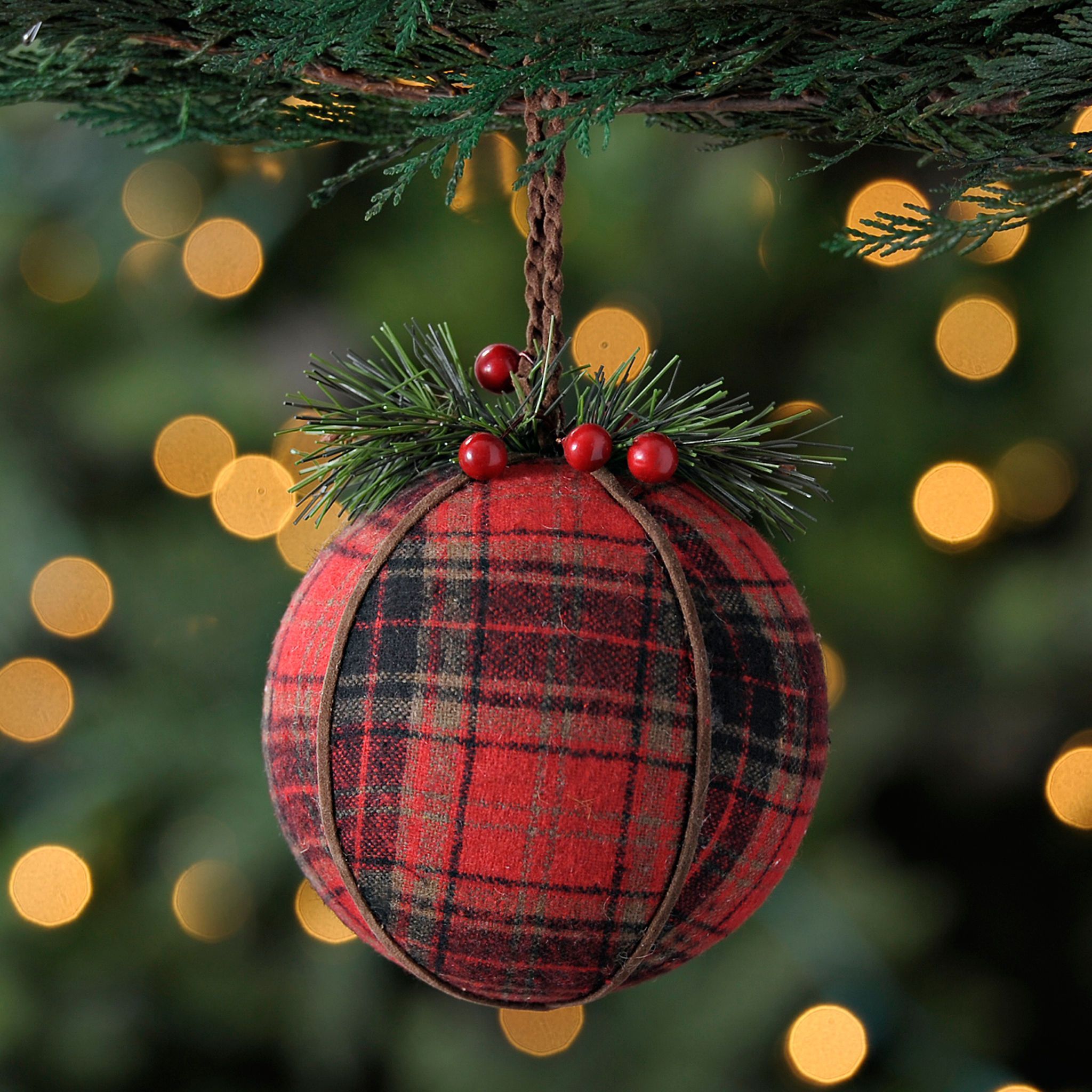 Plaid Red Ribbon Christmas Ornaments