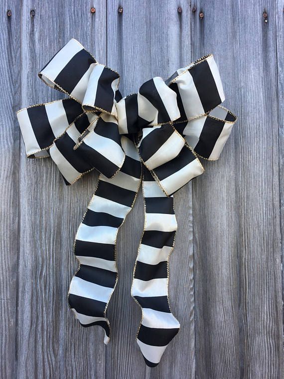 Black and White Striped Ribbon Tree Topper