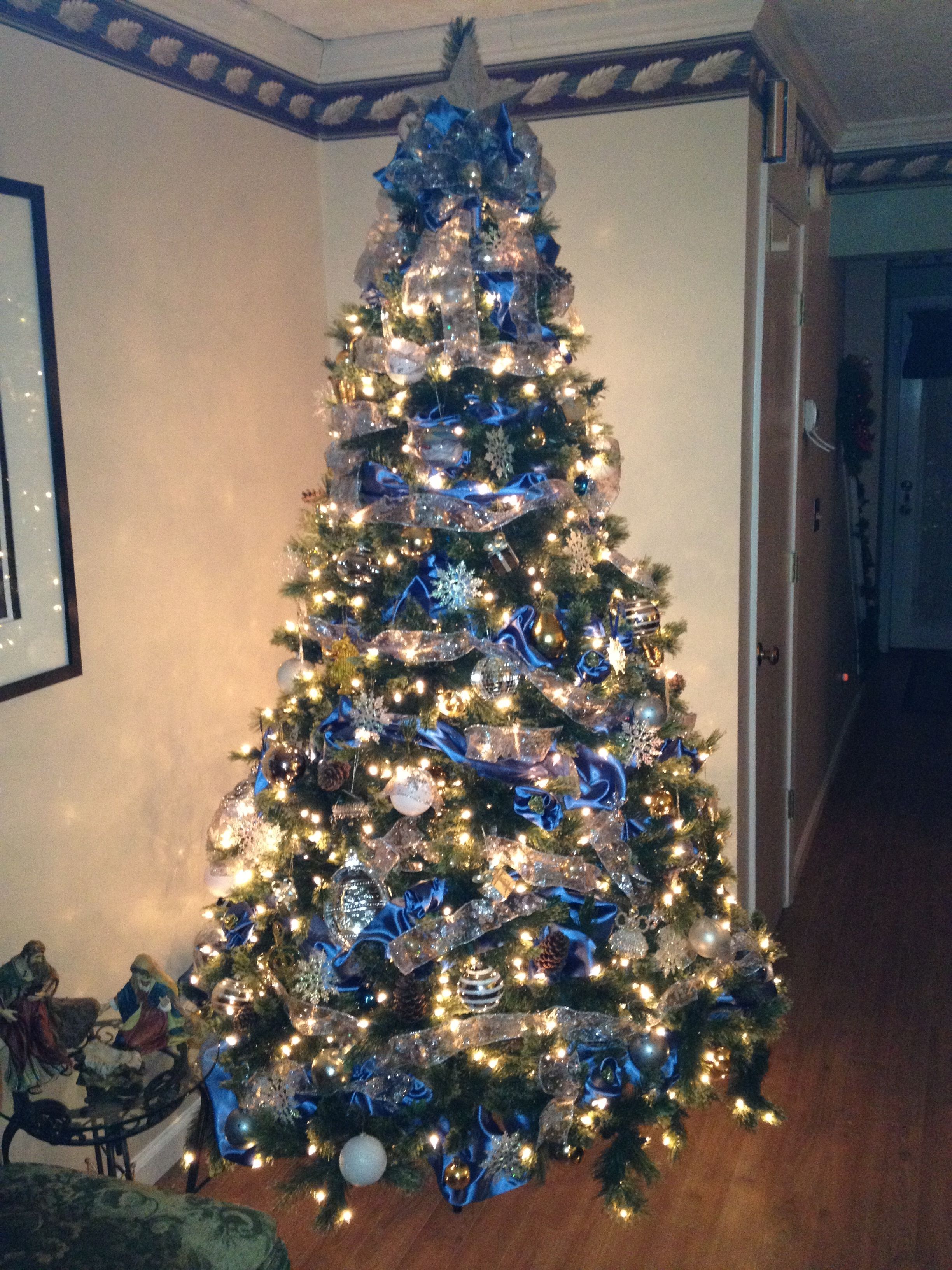 Blue and Silver Christmas Tree Ribbon Curls