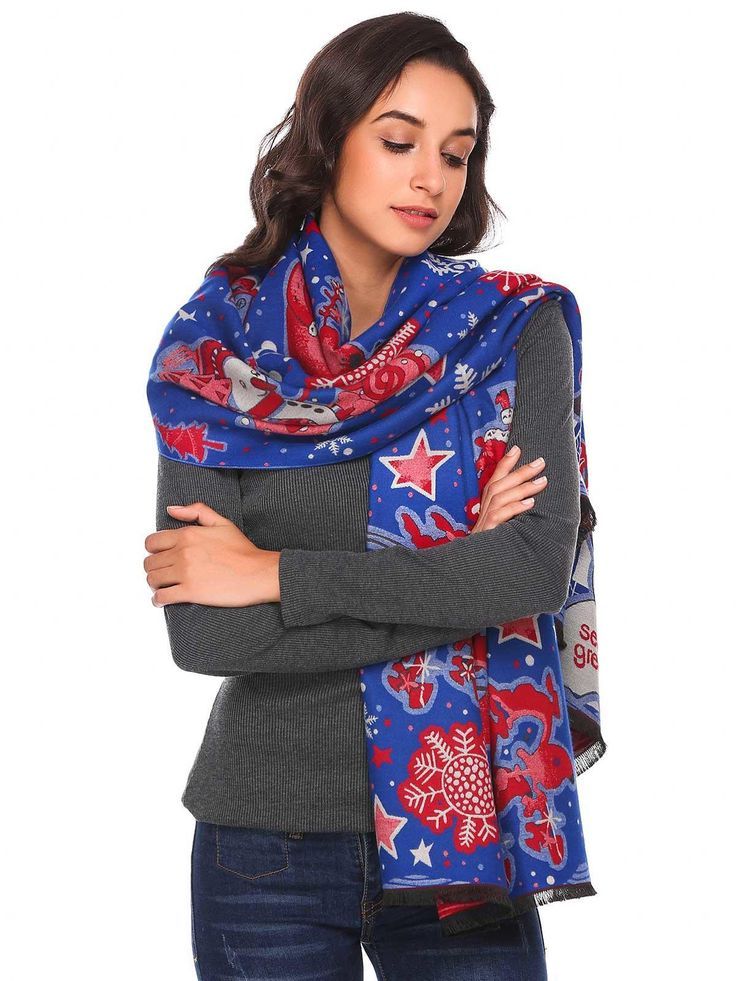 Blue Christmas Scarf Ideas with Sweater and Jeans