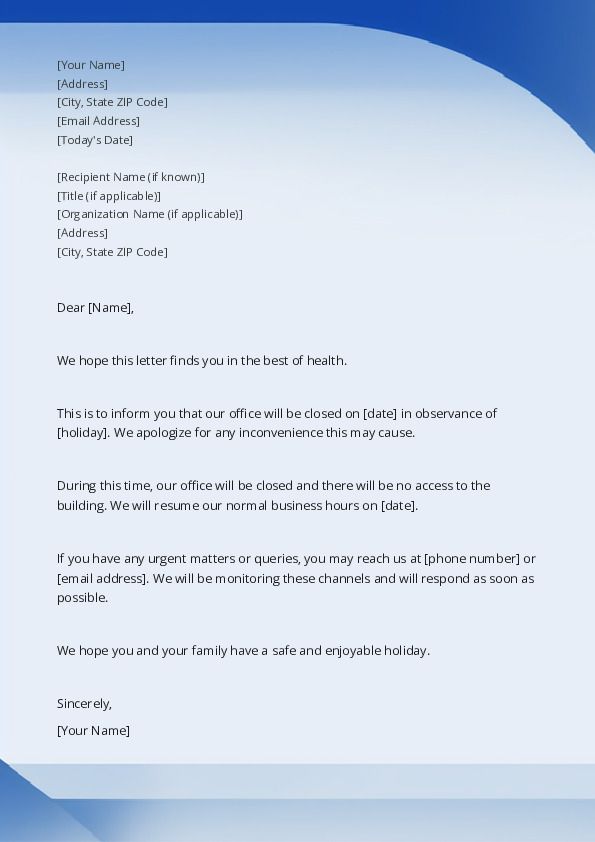 Business Closing For Christmas Holiday Notification Letter Sample