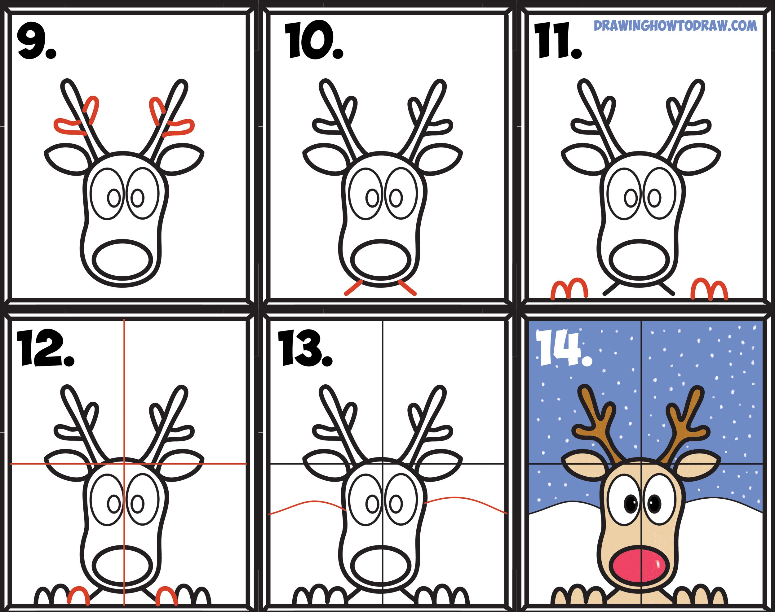 Christmas deer drawing tutorials