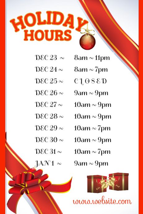 Christmas Holiday Store Hours