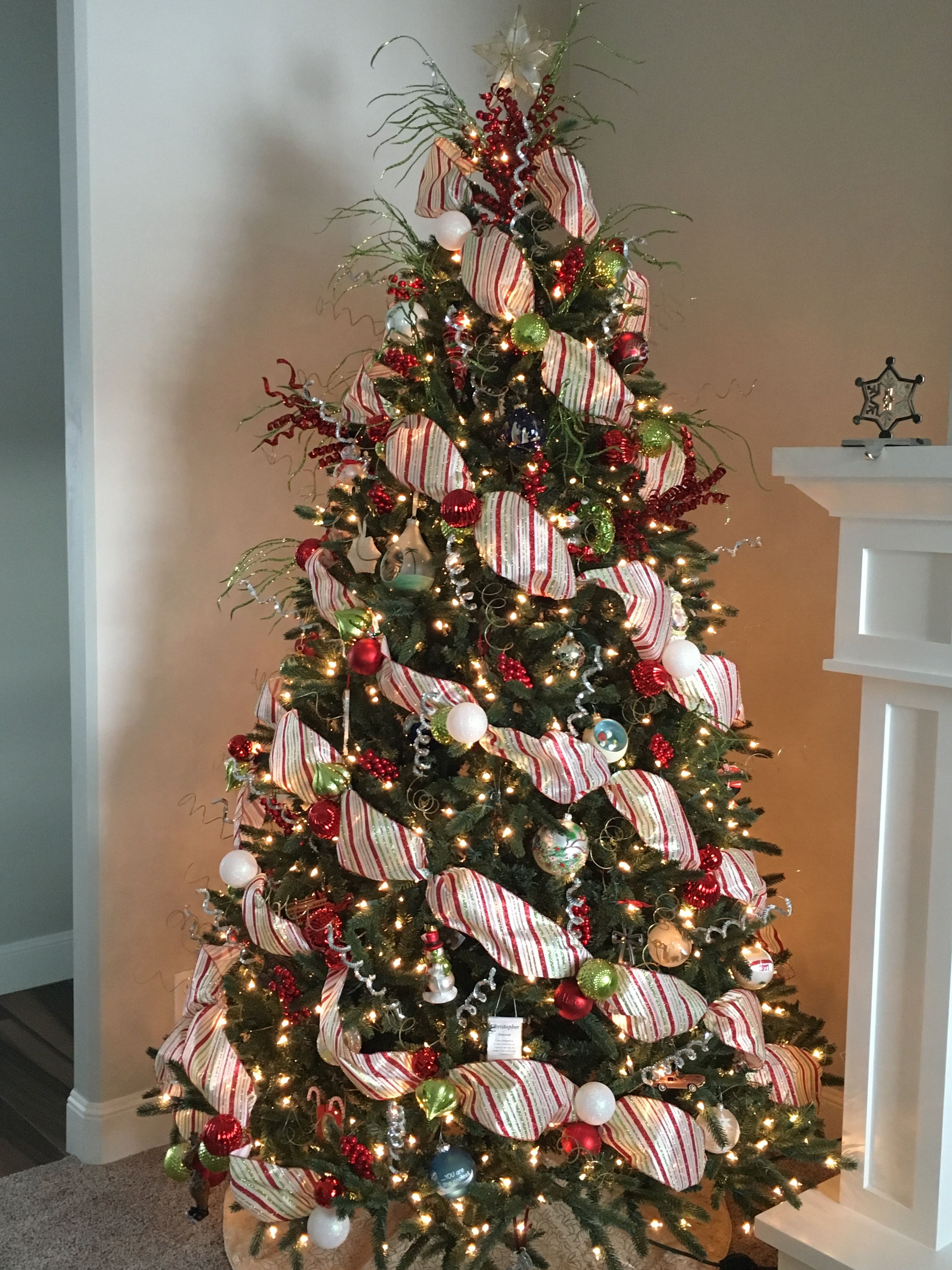 Christmas Tree Decorating with Ribbon and Ornaments