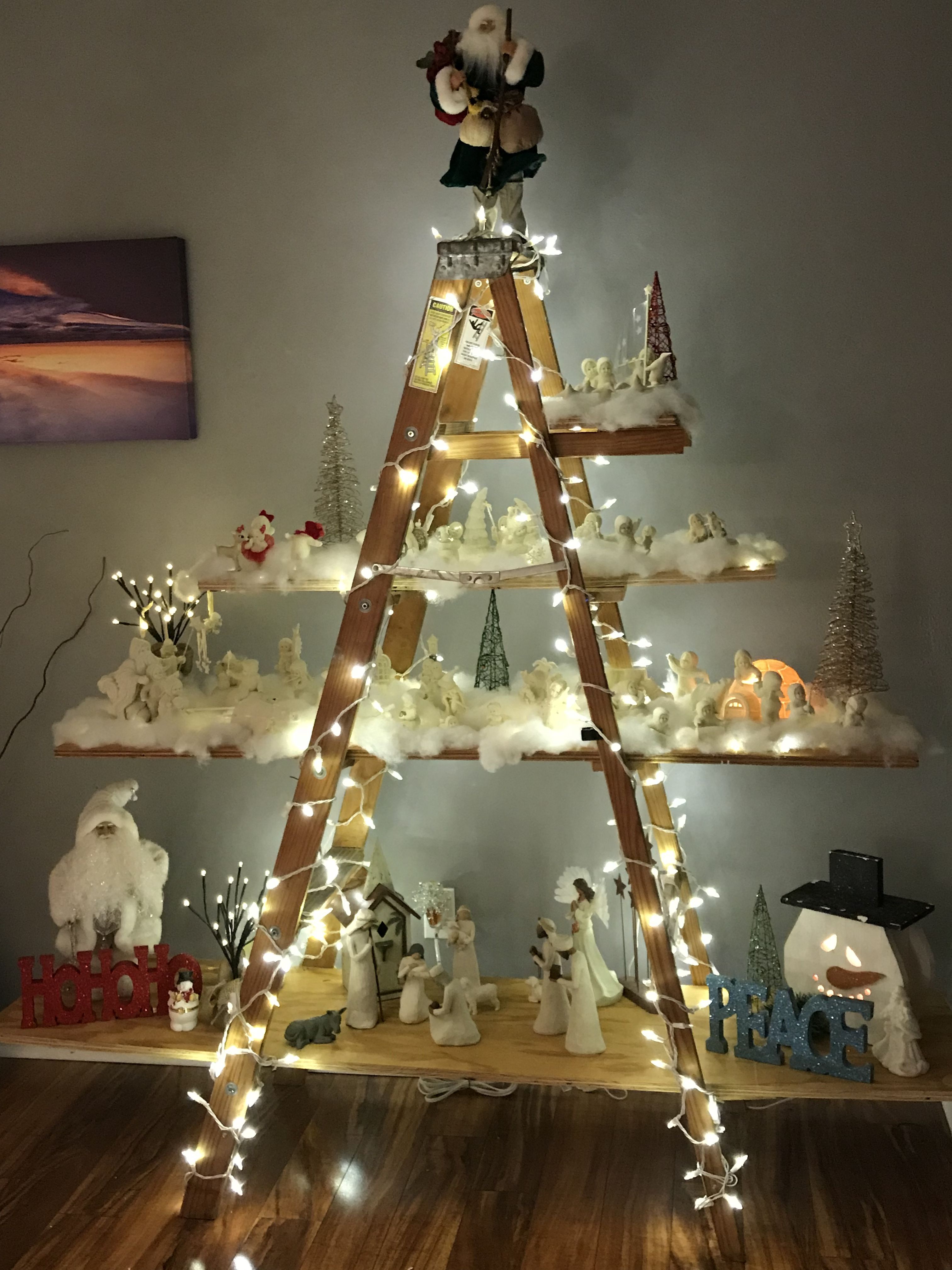 Christmas Tree Ladder Decoration Ideas with Ribbons