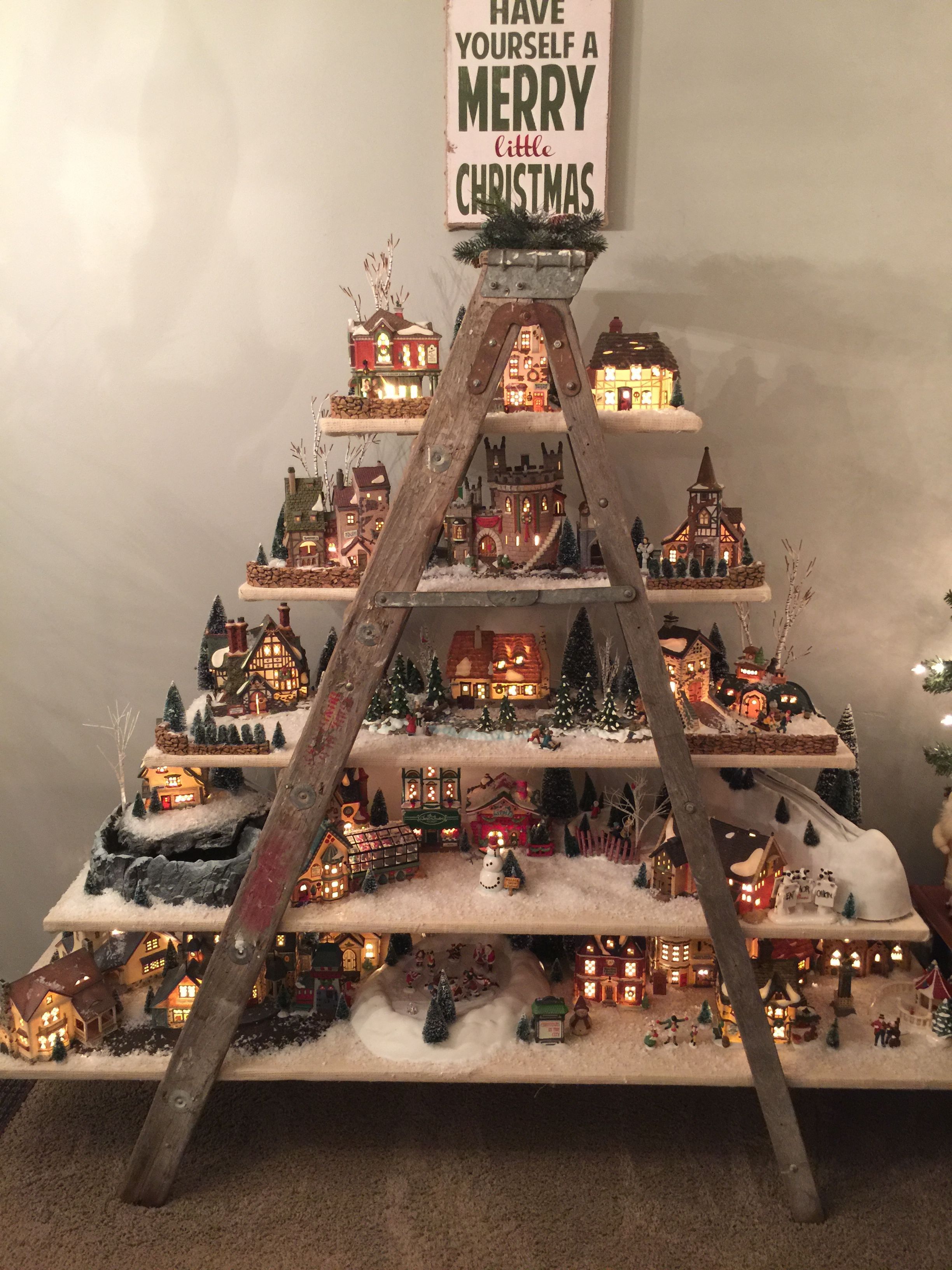 Christmas Tree Ladder Village Display