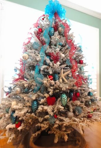 Coastal Red and Blue Christmas Tree