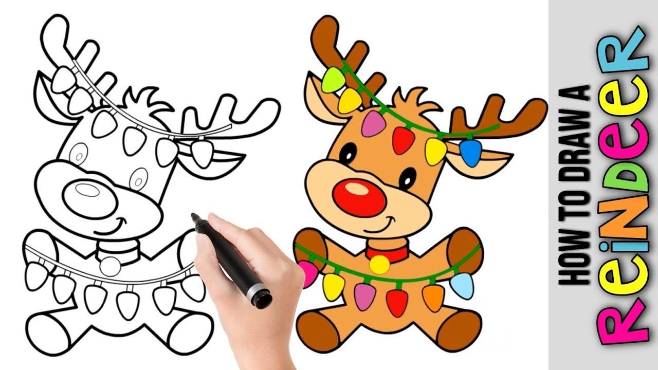 Easy Christmas Deer Drawing Tutorial For Beginners