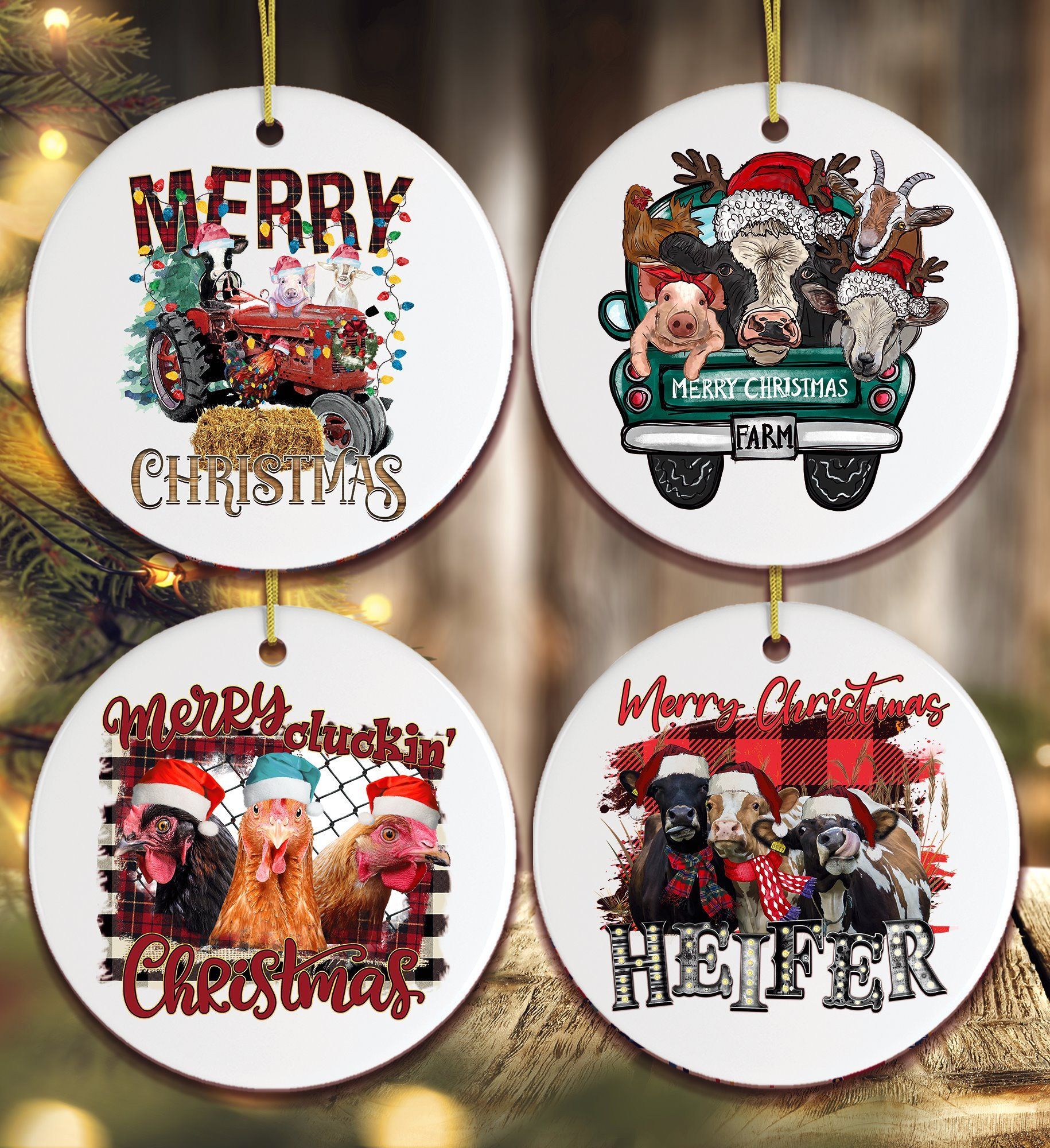 Farm-themed Christmas ornaments