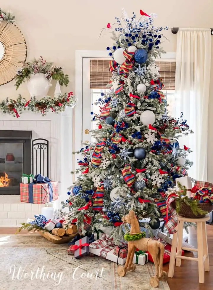 Farmhouse Red White Blue Christmas Tree