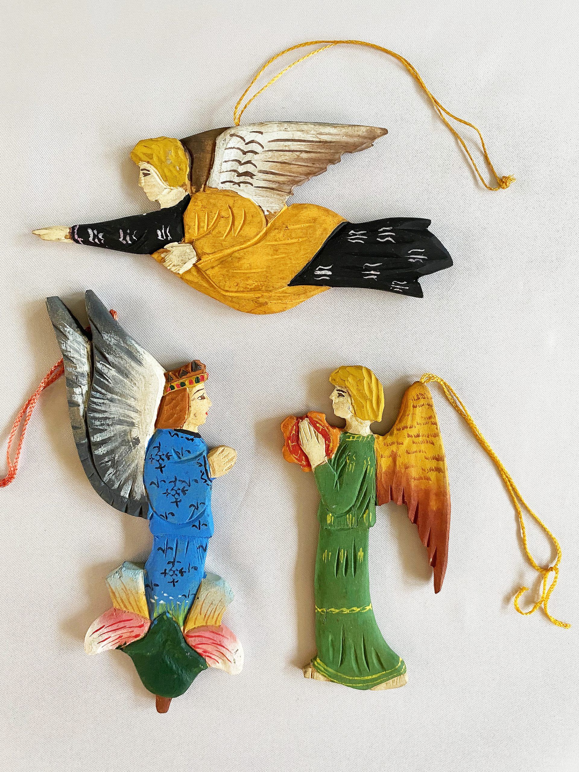 Hand-Carved Wooden Angel Decorations