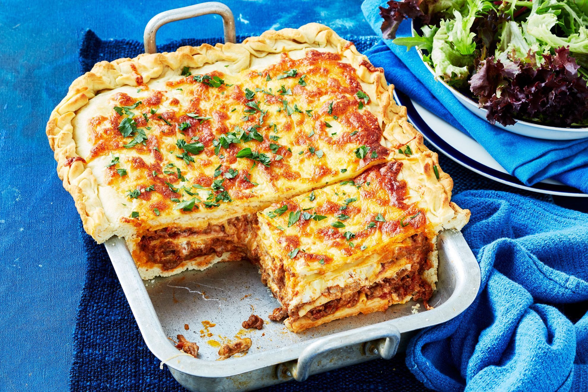 Lasagna with Garlic Bread and Salad