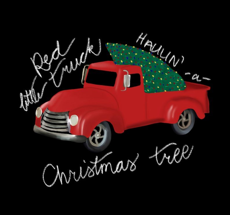 Little Red Truck Hauling Christmas Tree