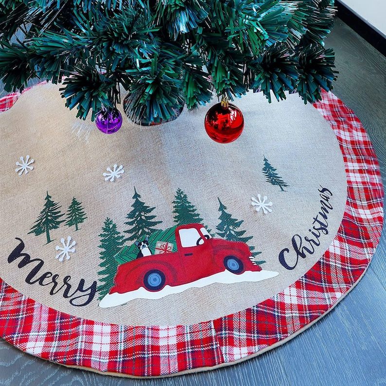 Modern Red Truck Christmas Tree Skirt