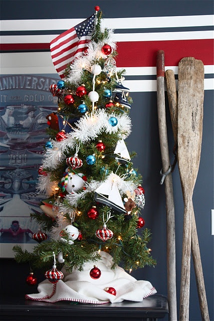 Nautical Red White Blue Christmas Tree