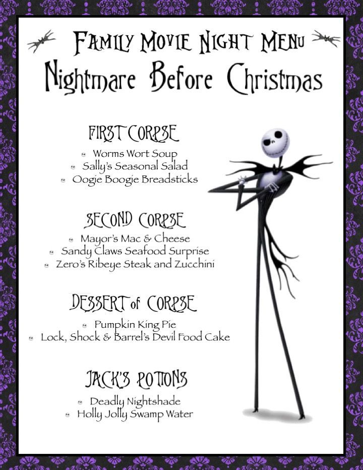 Nightmare Before Christmas Menu