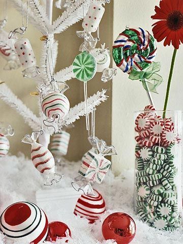 Peppermint-Filled Glass Vase Ornaments