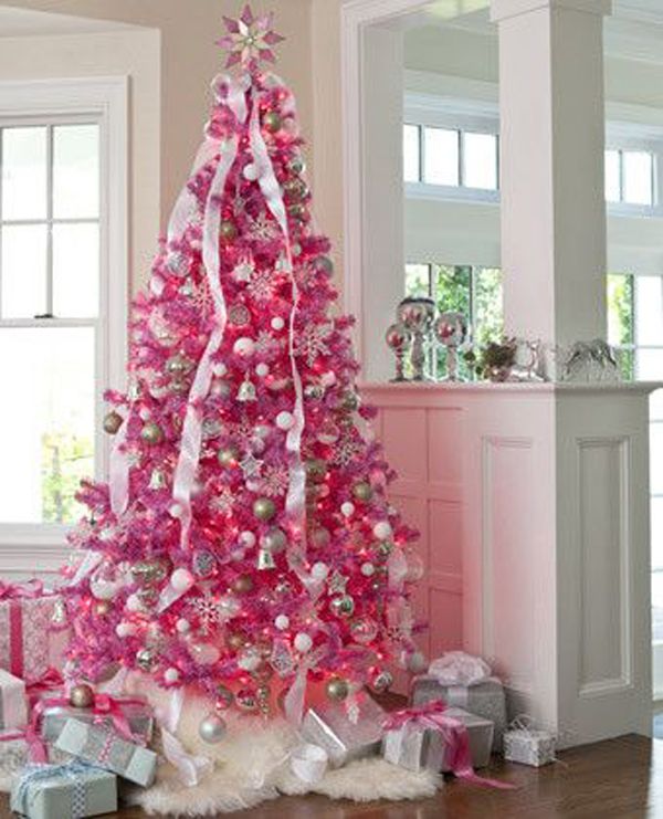 Pink Christmas Tree Decorating Ideas with Gifts