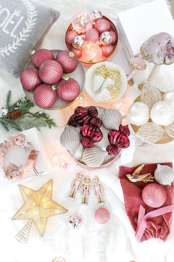 Pink, Red, and Gold Christmas Ornaments