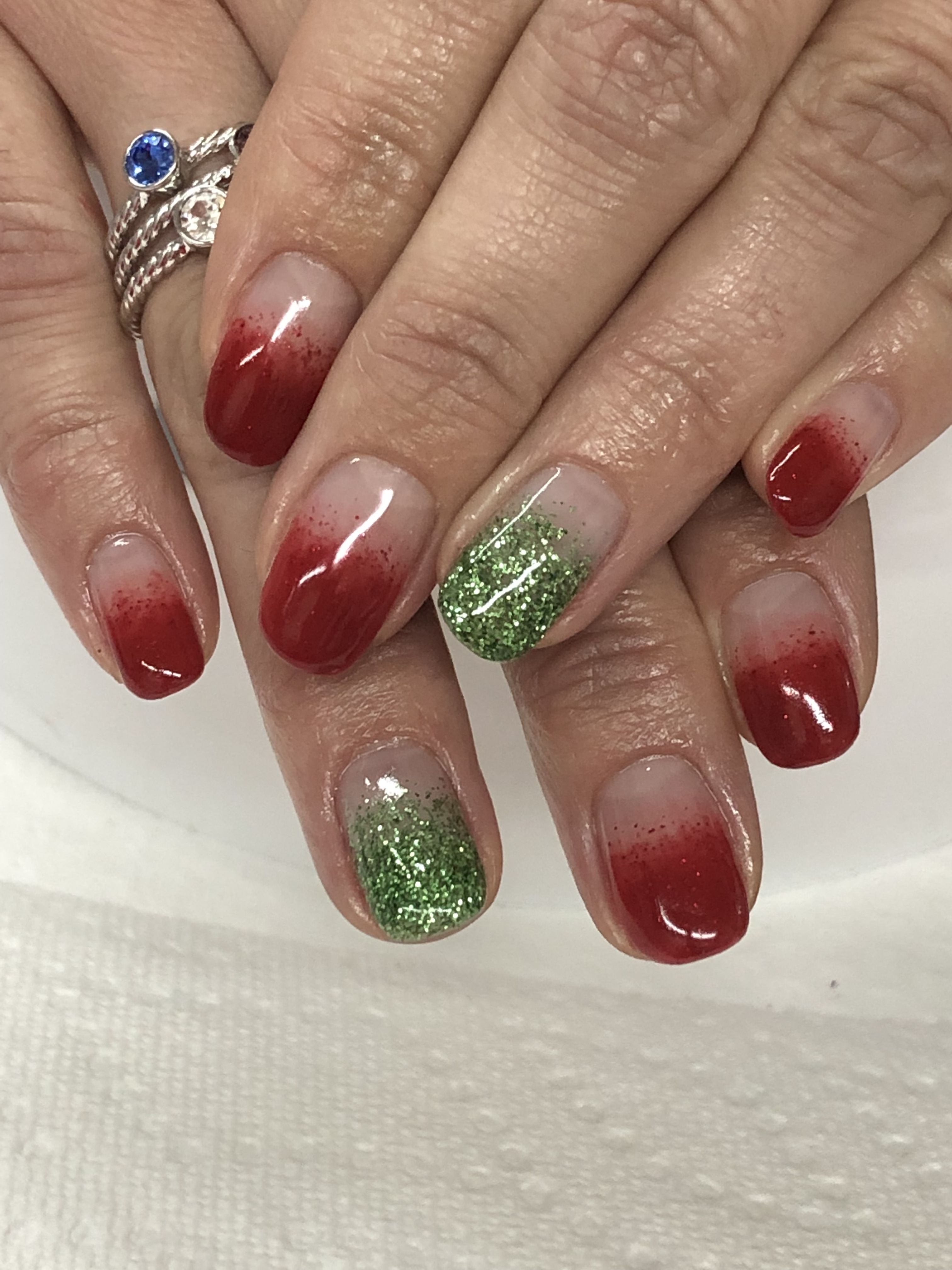 Red and Green Ombre Nails