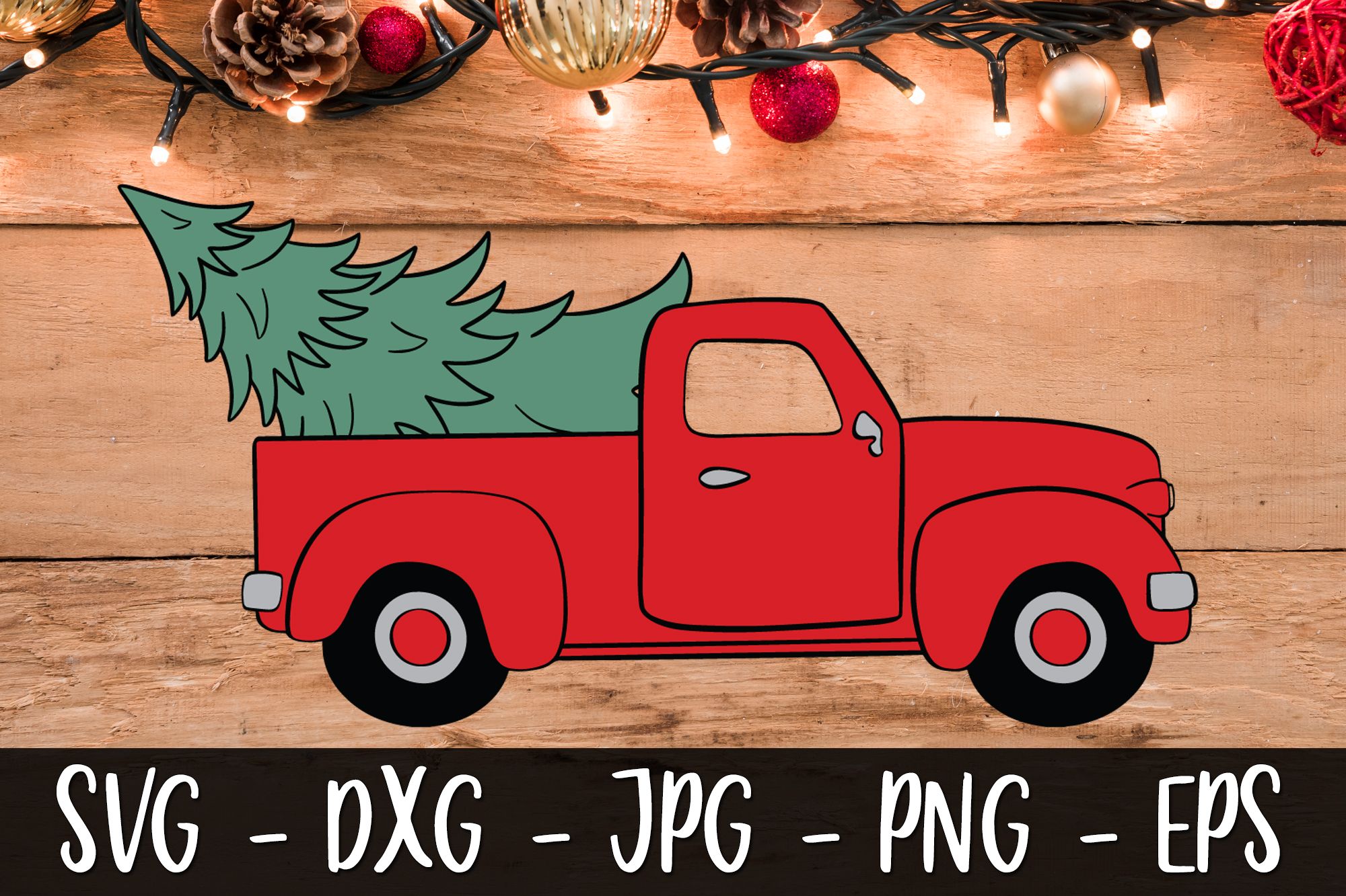 Red Pickup Truck Christmas Tree Svg