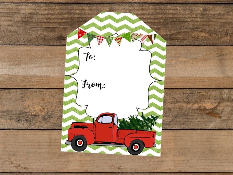 Red truck Christmas plate gift tag