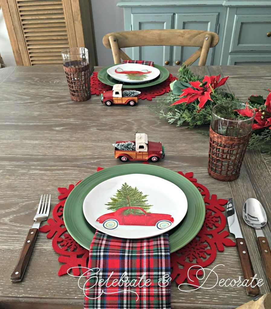 Red truck Christmas plate place setting