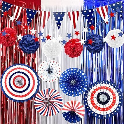 Red, White, and Blue Tinsel Party Favors