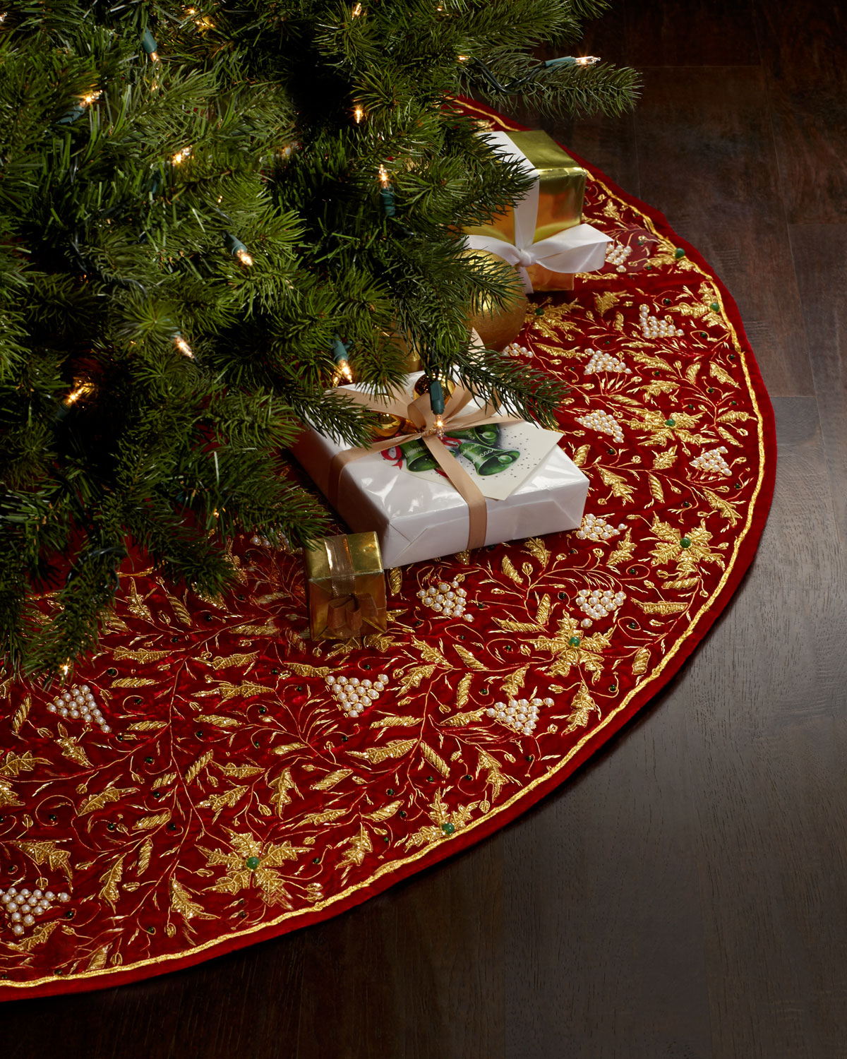 Rustic Gold and Red Christmas Tree Skirt