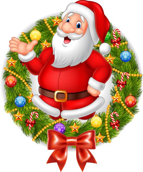 Santa Claus with Wreath Clip Art