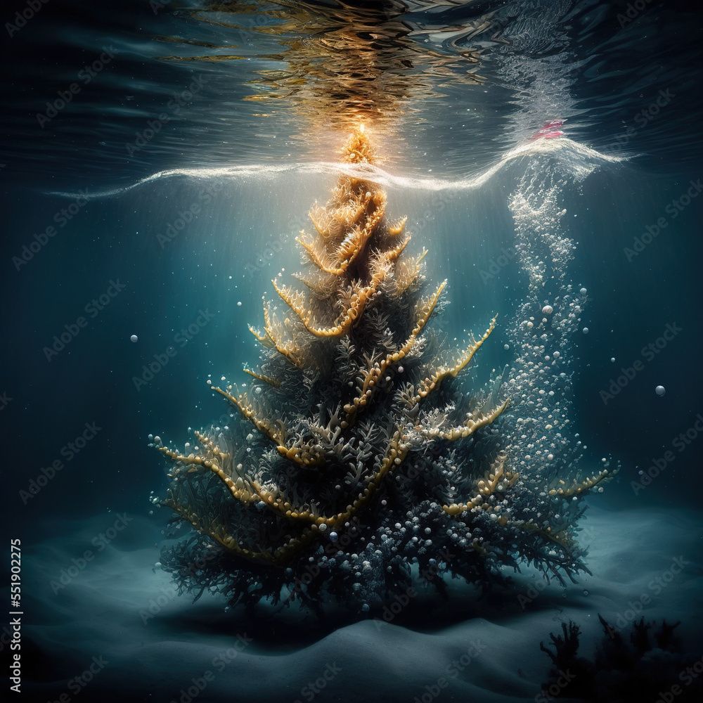 Underwater Christmas Tree Illustration