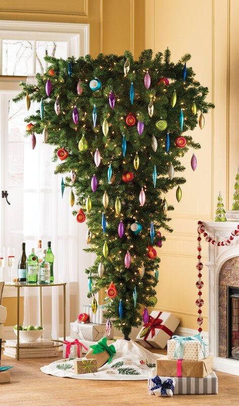 Upside-down artificial Christmas tree for pet owners