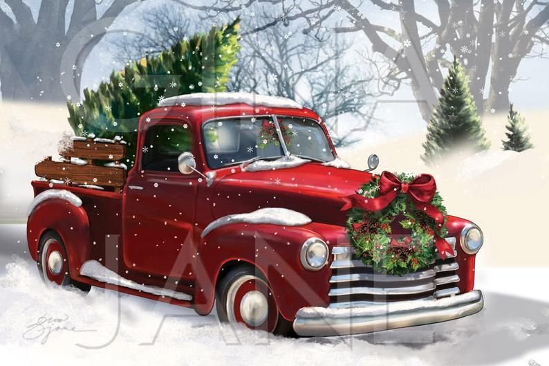 Vintage Red Truck Christmas Tree Picture 3