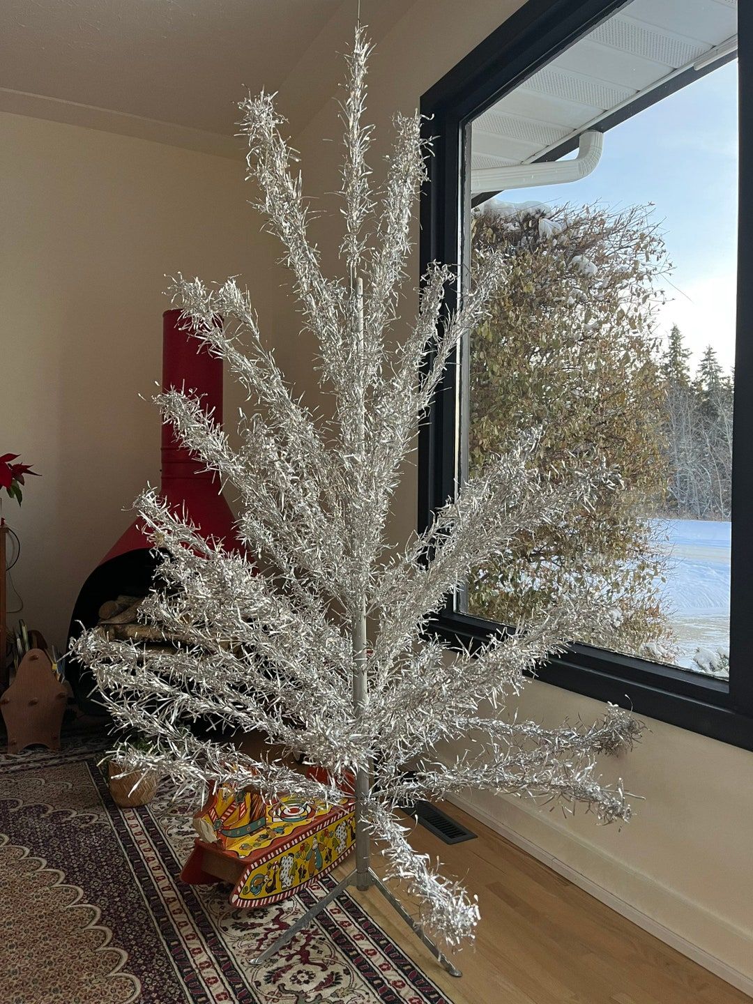 Vintage Silver Tinsel Tree Display