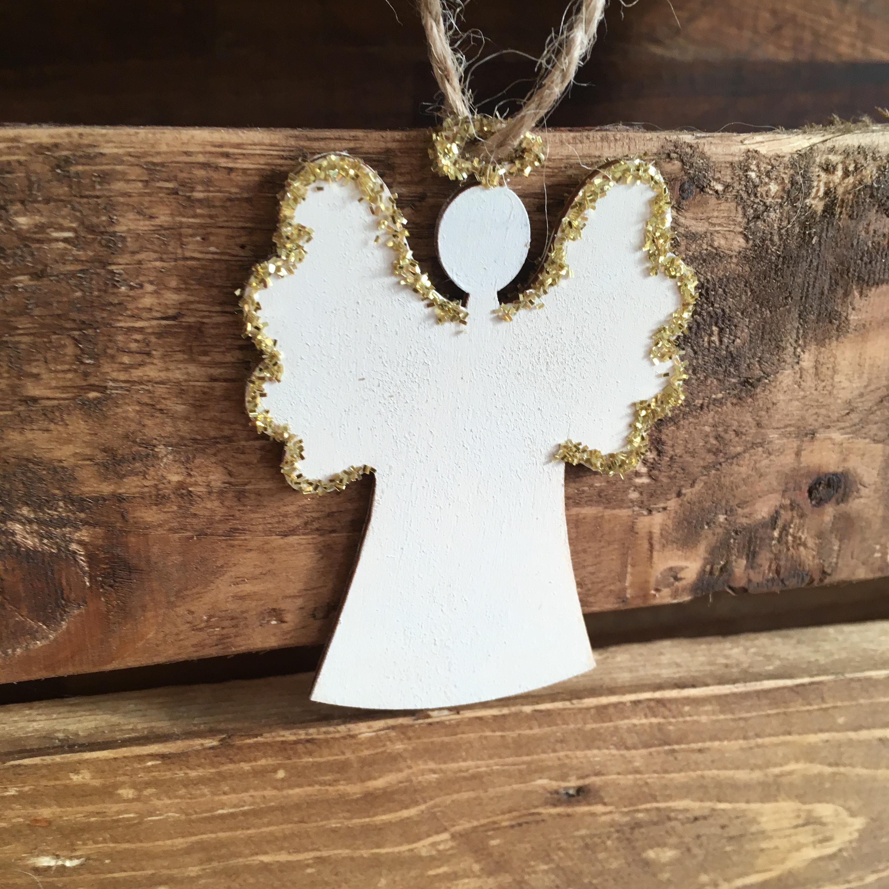 Wooden Angel Decoration with Glitter