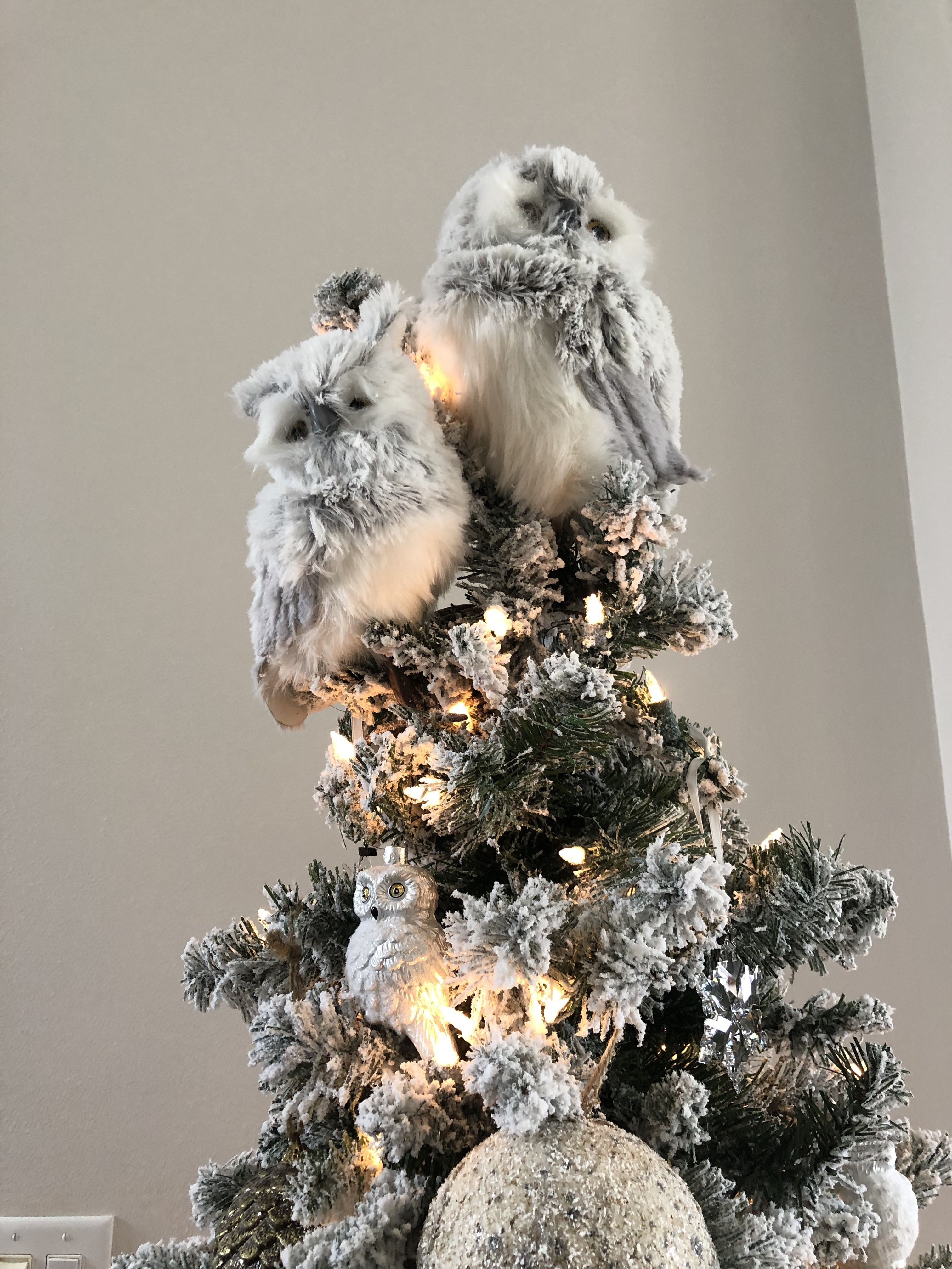 Brown Owl Christmas Tree Topper with Snowflakes