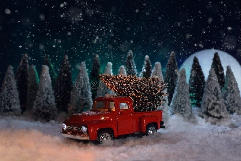 Little Red Truck Christmas Tree Hauling