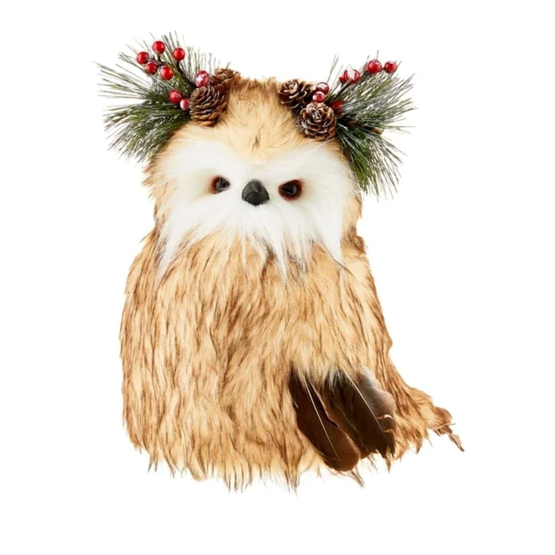 Brown Owl Christmas Tree Topper with String Lights